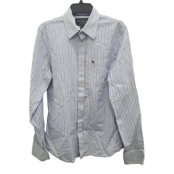 Abercrombie & Fitch Muscle Men's Y2K White‎ Blue Stripe Long Sleeve Button Up XL - Picture 1 of 9